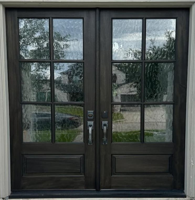 Restored oak front door after refinishing