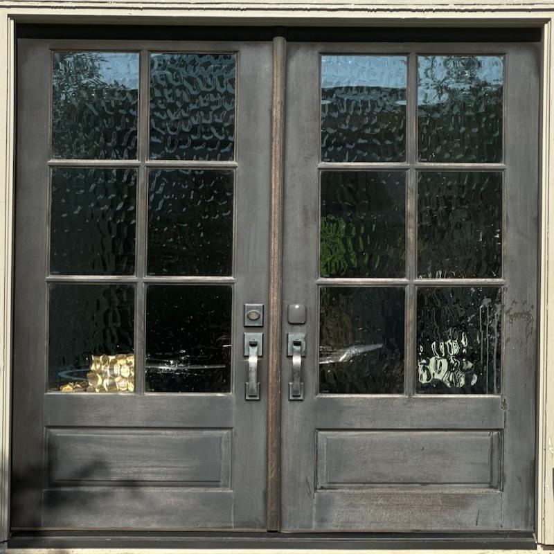 Weathered oak front door before refinishing