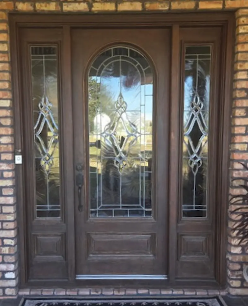 Weathered oak front door before refinishing